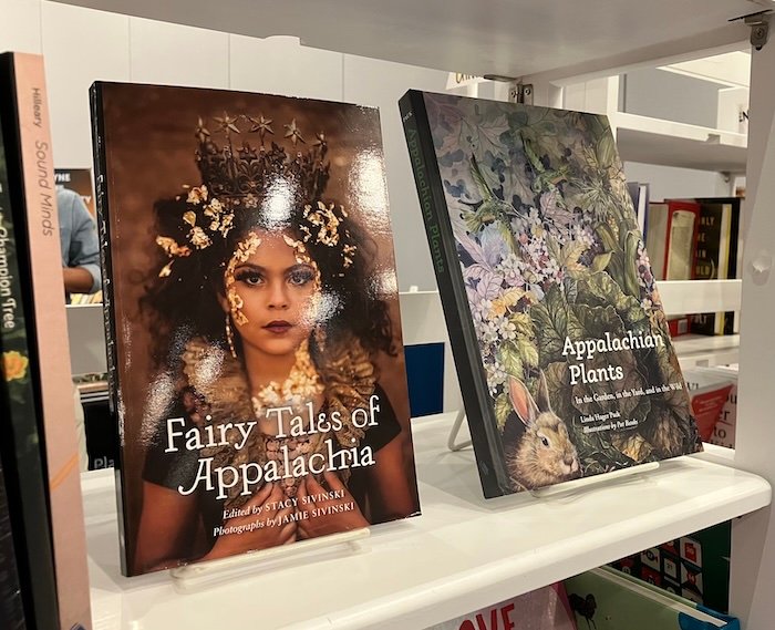 Book cover with a young brown skinned girl with golden flecks in hear hair like a crown with a title reading Fairy Tales of Appalachia